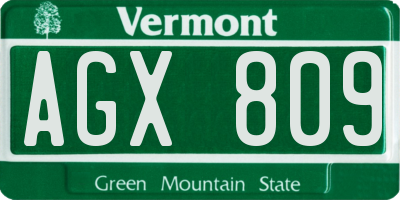 VT license plate AGX809