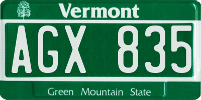 VT license plate AGX835