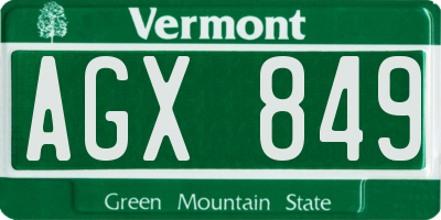 VT license plate AGX849