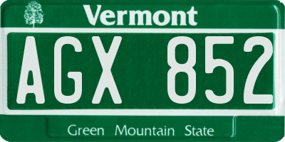VT license plate AGX852