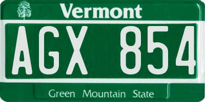 VT license plate AGX854