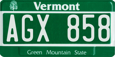 VT license plate AGX858