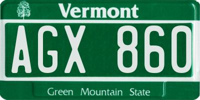 VT license plate AGX860