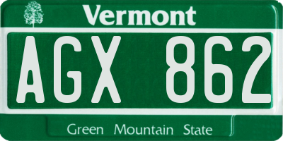 VT license plate AGX862