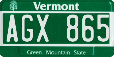 VT license plate AGX865
