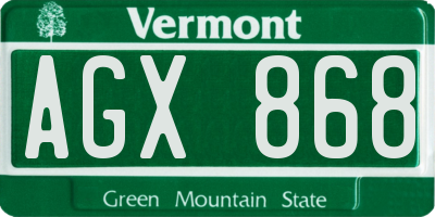 VT license plate AGX868