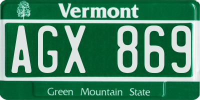 VT license plate AGX869