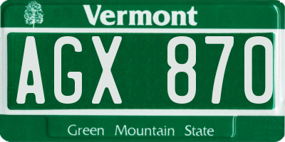 VT license plate AGX870