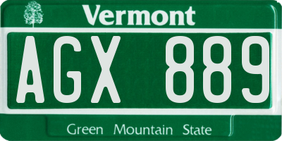 VT license plate AGX889