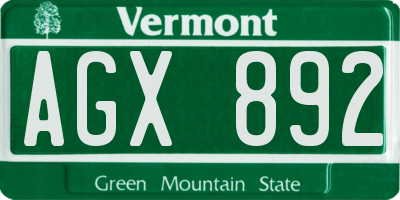 VT license plate AGX892