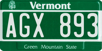VT license plate AGX893