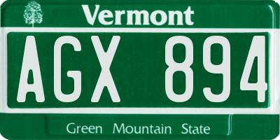 VT license plate AGX894