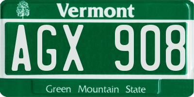 VT license plate AGX908