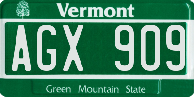 VT license plate AGX909