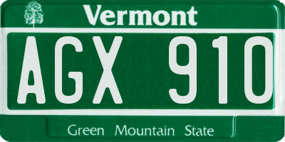VT license plate AGX910