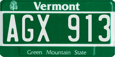 VT license plate AGX913