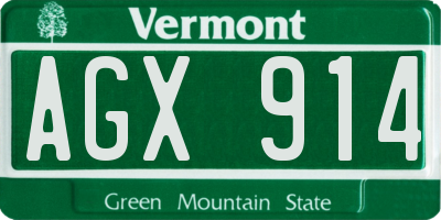 VT license plate AGX914