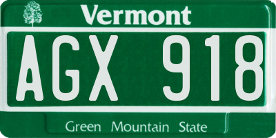 VT license plate AGX918