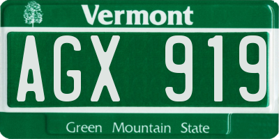 VT license plate AGX919