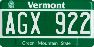 VT license plate AGX922