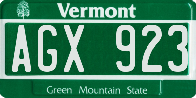 VT license plate AGX923