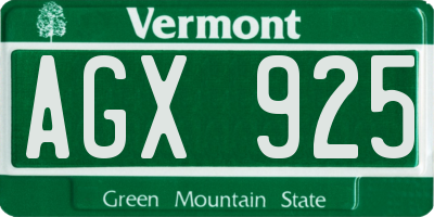 VT license plate AGX925