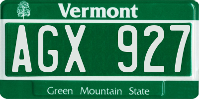 VT license plate AGX927