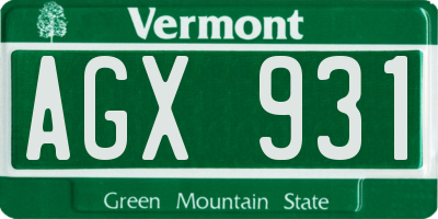VT license plate AGX931