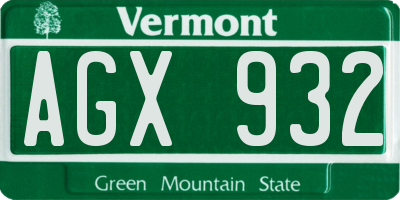 VT license plate AGX932