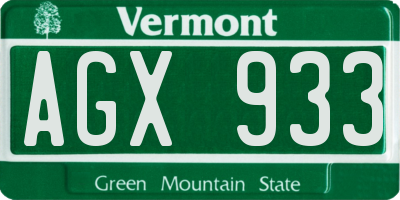 VT license plate AGX933