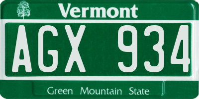 VT license plate AGX934