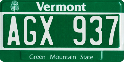 VT license plate AGX937