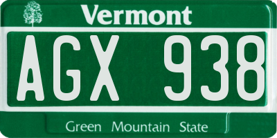 VT license plate AGX938