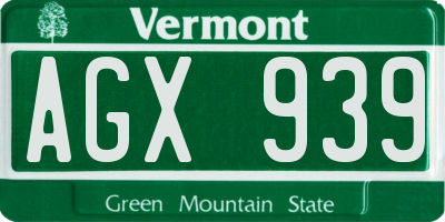 VT license plate AGX939