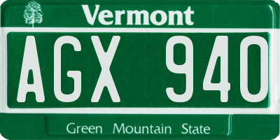 VT license plate AGX940