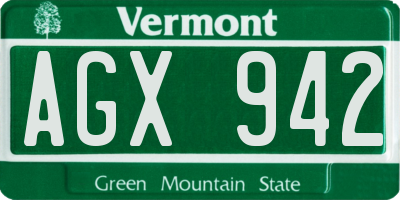 VT license plate AGX942