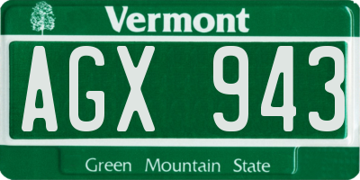 VT license plate AGX943