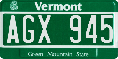 VT license plate AGX945