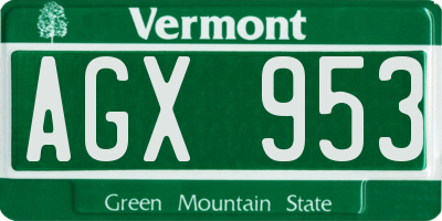 VT license plate AGX953