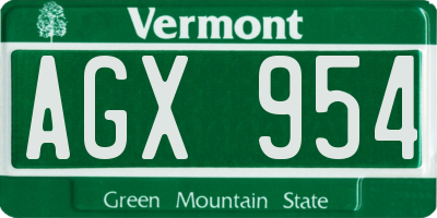 VT license plate AGX954