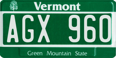 VT license plate AGX960