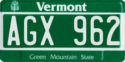 VT license plate AGX962