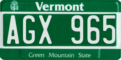 VT license plate AGX965