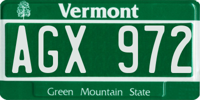 VT license plate AGX972