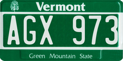 VT license plate AGX973