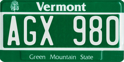 VT license plate AGX980
