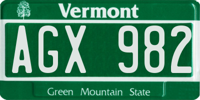 VT license plate AGX982
