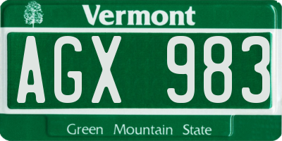 VT license plate AGX983