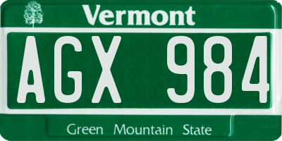 VT license plate AGX984