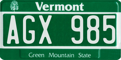 VT license plate AGX985